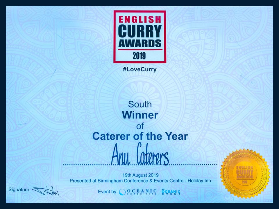 Anu Caterer English Curry Award 2019